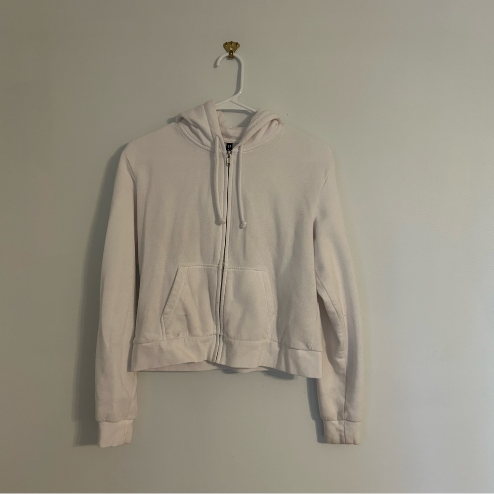 H&M Off-White Cropped Zip-Up Hoodie